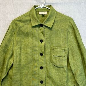 COLDWATER CREEK 100% Linen Utility Button Jacket Drawstring Hem Green Large EUC
